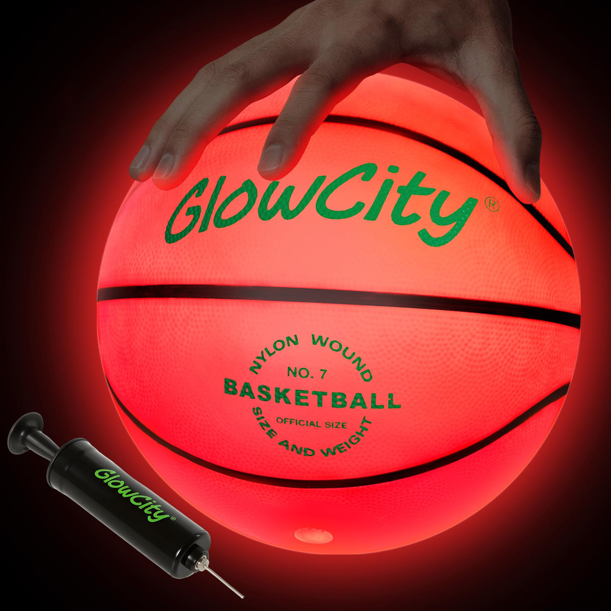 GlowCity glow basketball size 7 with red night glow for easy night visibility.