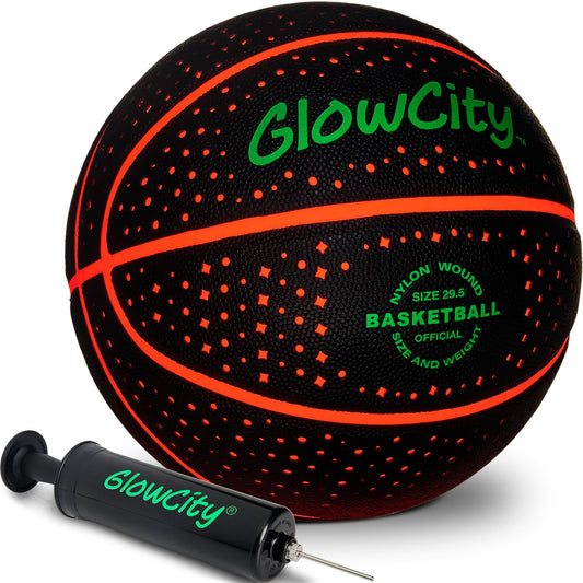 GlowCity glow-dark basketball in red, size 7, ideal for outdoor night games.