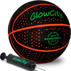 GlowCity glow-dark basketball in red, size 7, ideal for outdoor night games.