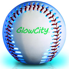 GlowCity LED baseball glows during dusk practice for enhanced nighttime play.