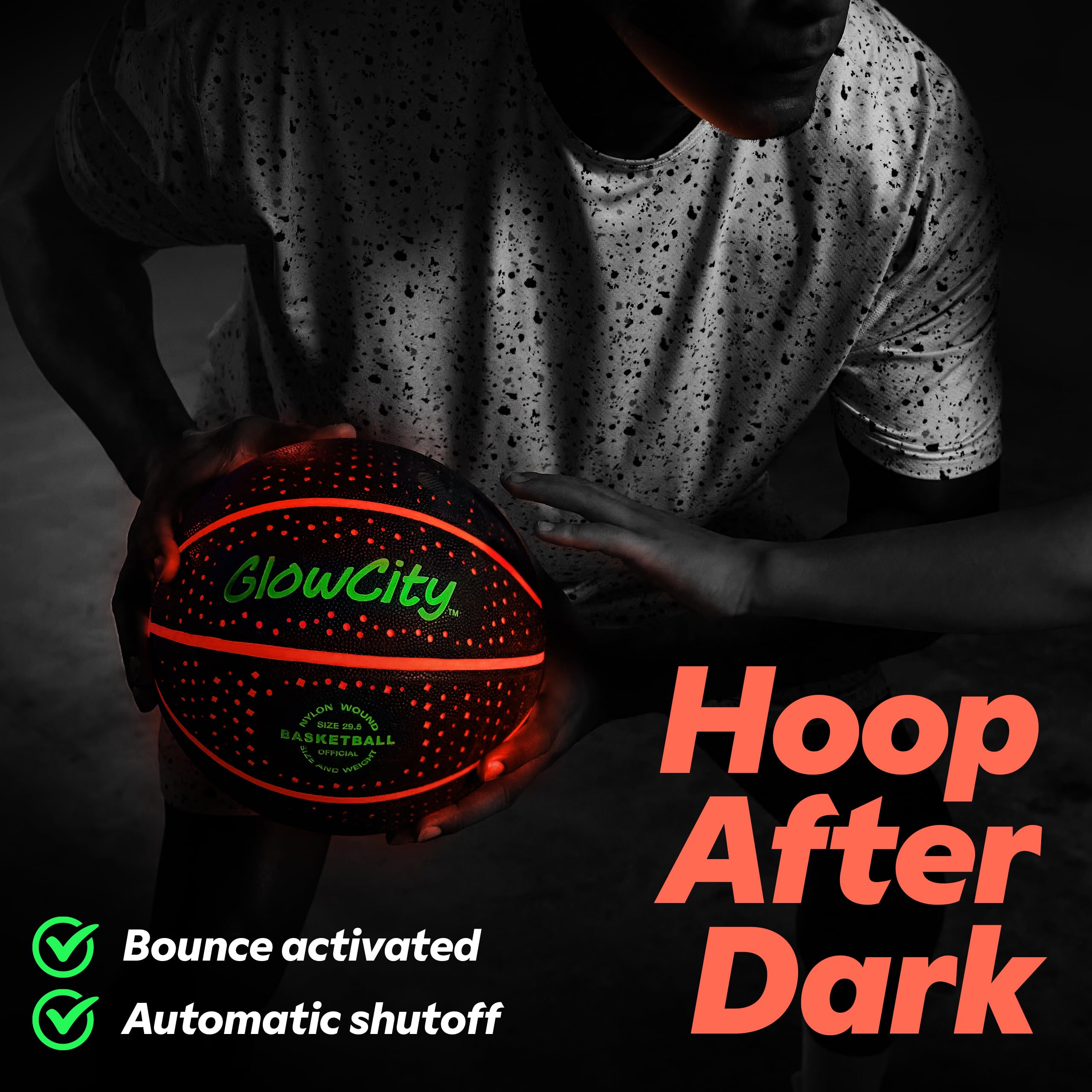 GlowCity LED ball night play highlighting bright red illumination for after-dark practice.