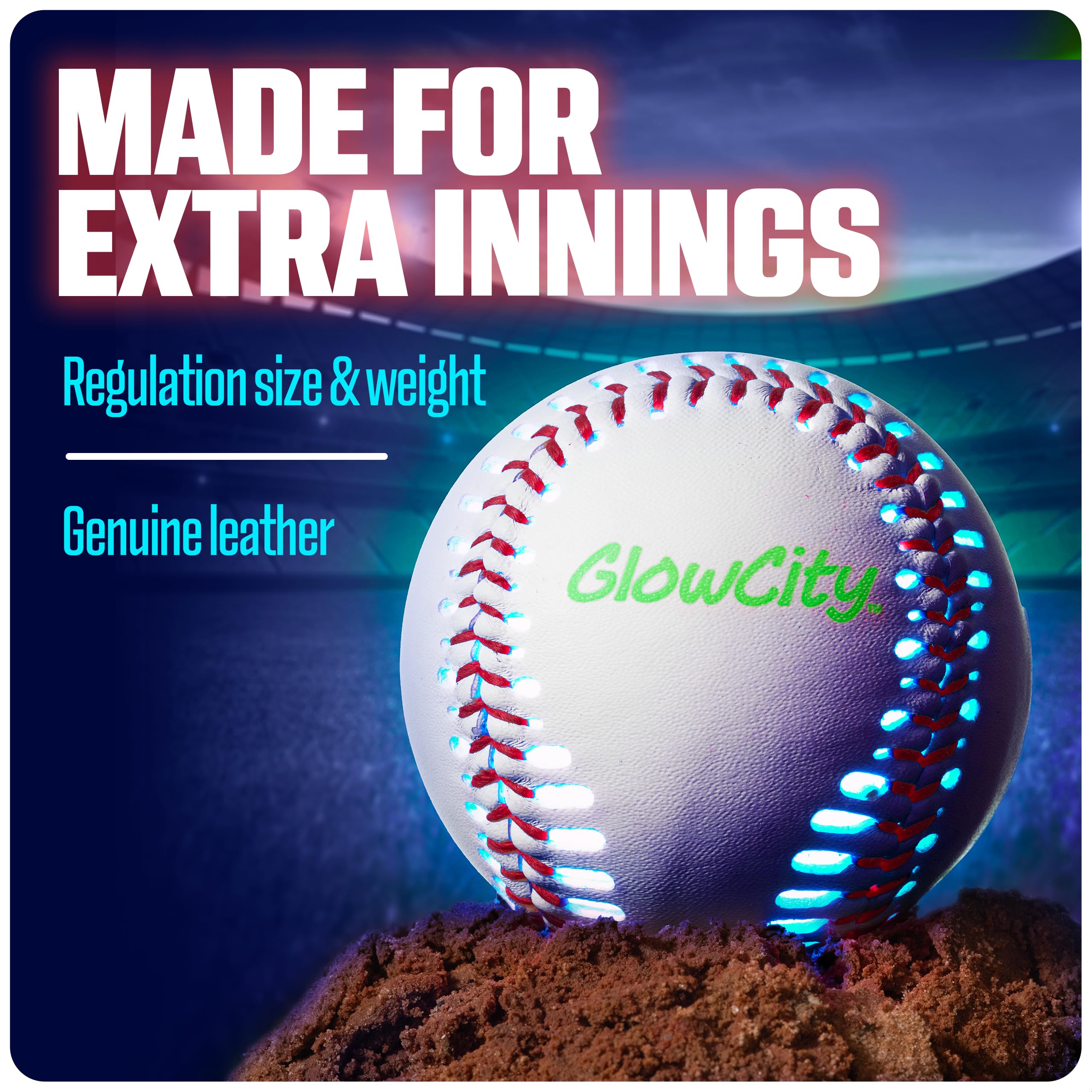 GlowCity LED baseball lights the night for safer backyard play.