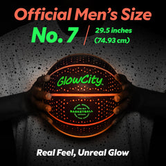 GlowCity glow-dark basketball comes with preinstalled batteries for quick setup.