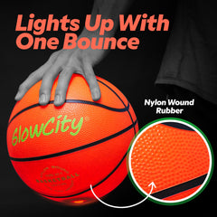 GlowCity water-resistant rubber exterior protects the glow basketball during outdoor play.