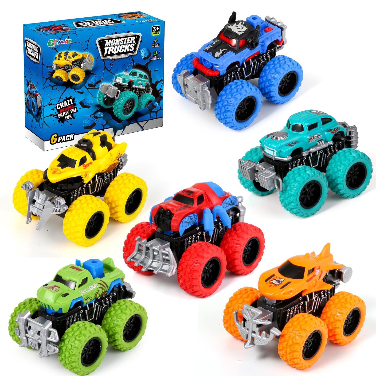 Gloween Monster Trucks 6-pack in bright box, ready for instant play and gifting