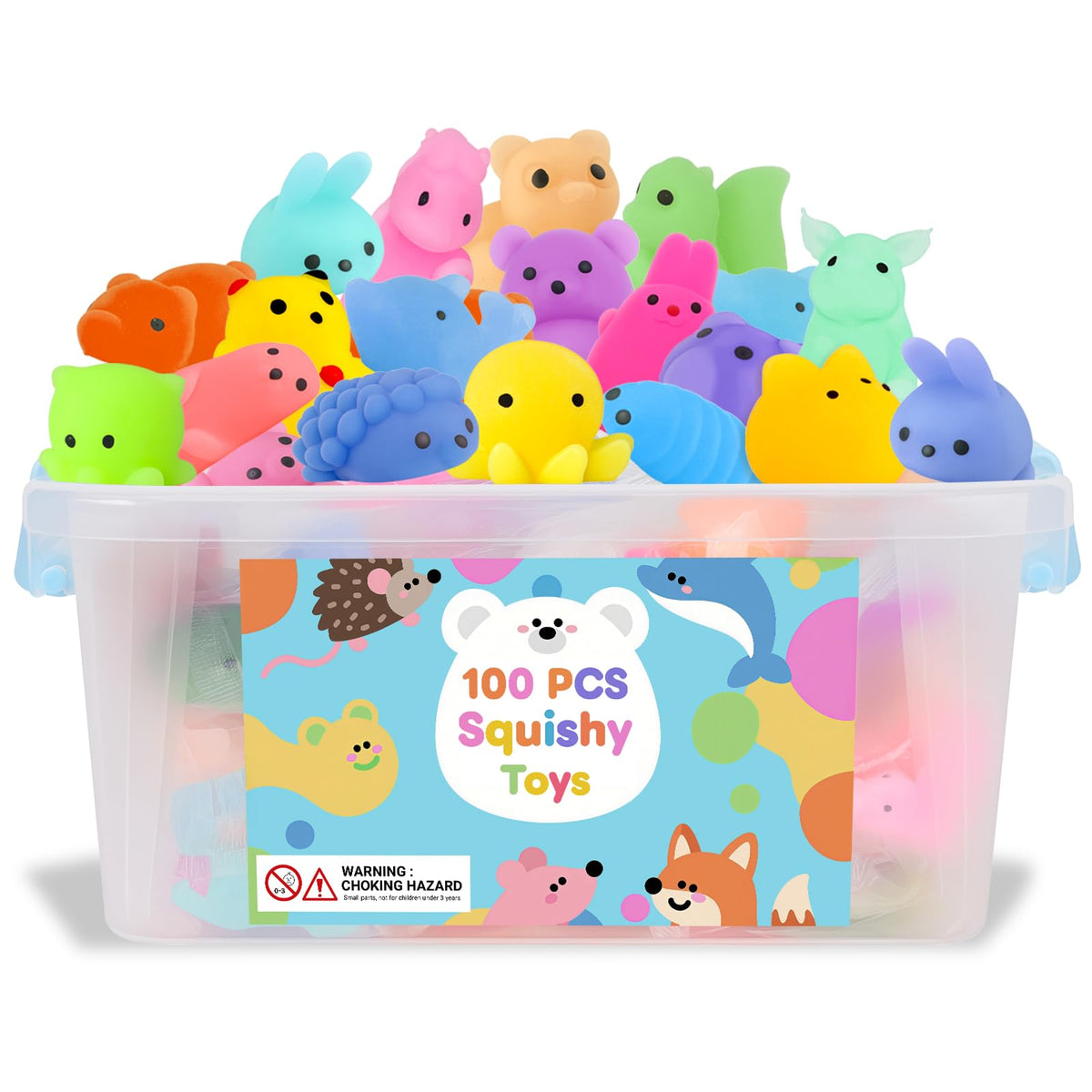 Gluaintdux 100-pcs squishy toys bundle with colorful animal shapes for playful stress relief.