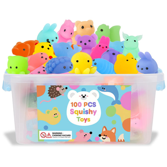 Gluaintdux 100-pcs squishy toys bundle with colorful animal shapes for playful stress relief.