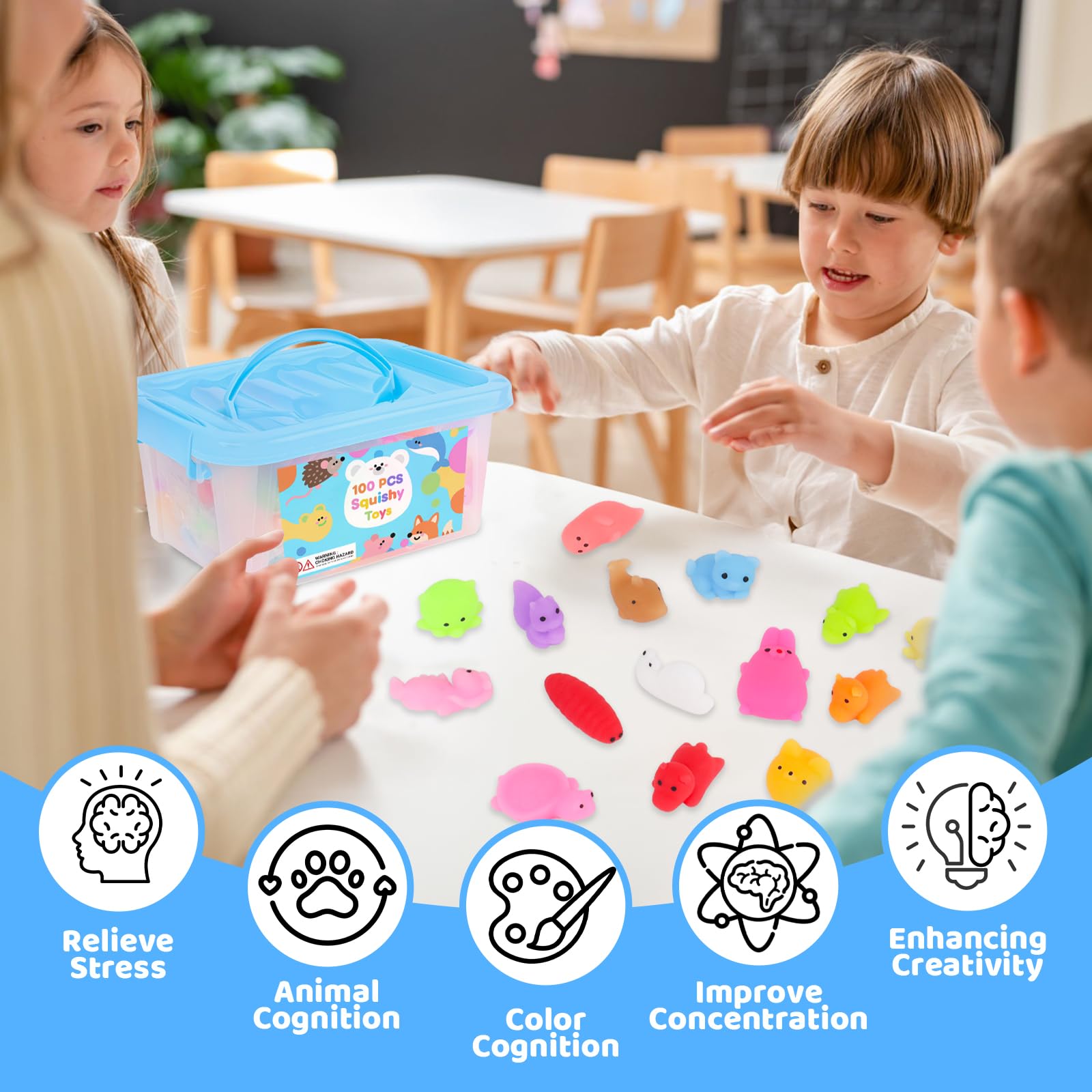 Gluaintdux reusable carry bucket stores 100 squishies for on-the-go fun.