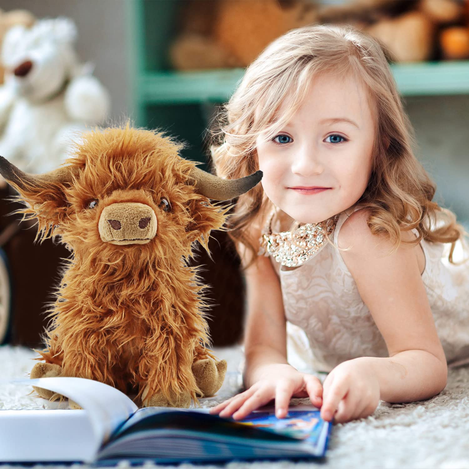 Gluutoyashop Highland Cows plush 11in long horns lifelike charm for display