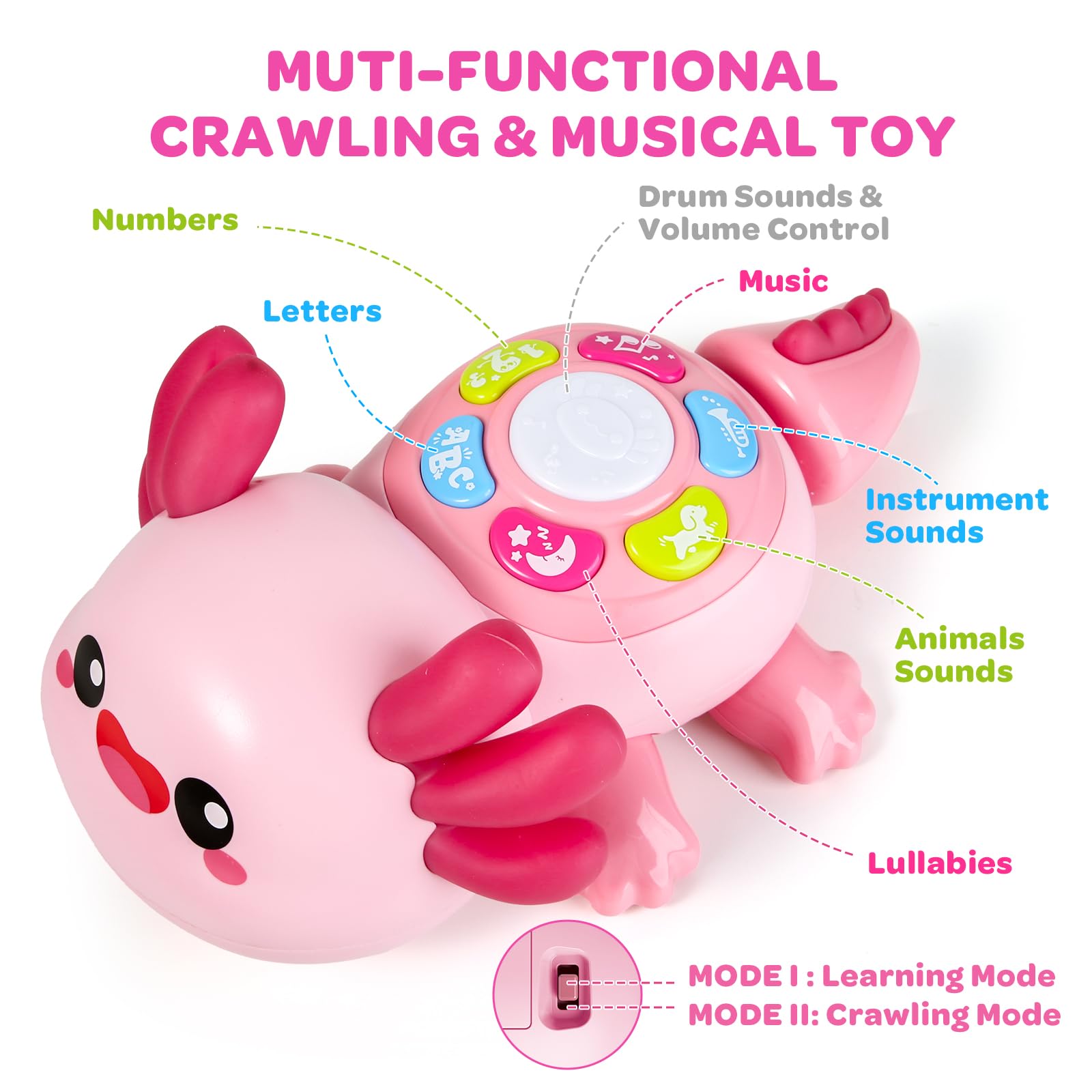 GMAOPHY Axolotl Toy buttons and lights engage senses through interactive play.