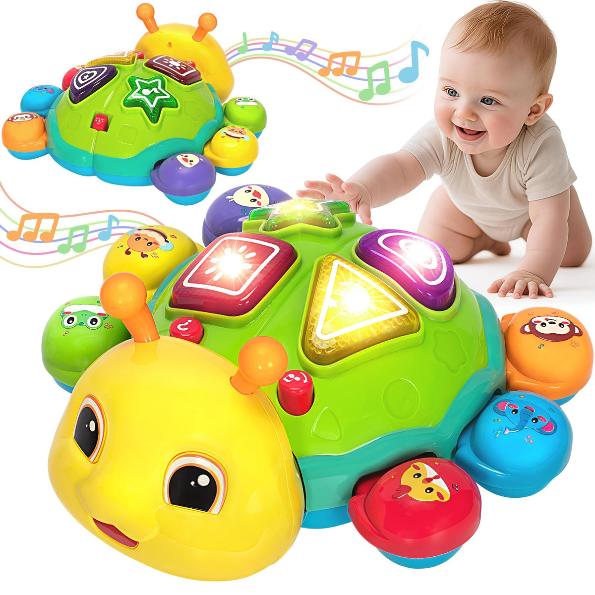 GMAOPHY baby crawling ladybug toy with 360° motion encourages crawling and chasing play.