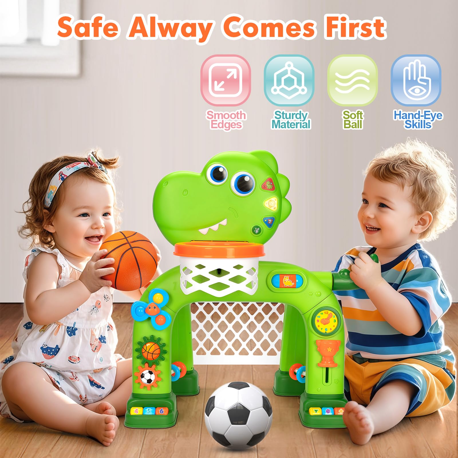 GMAOPHY dinosaur-themed lights and music create an engaging play scene.