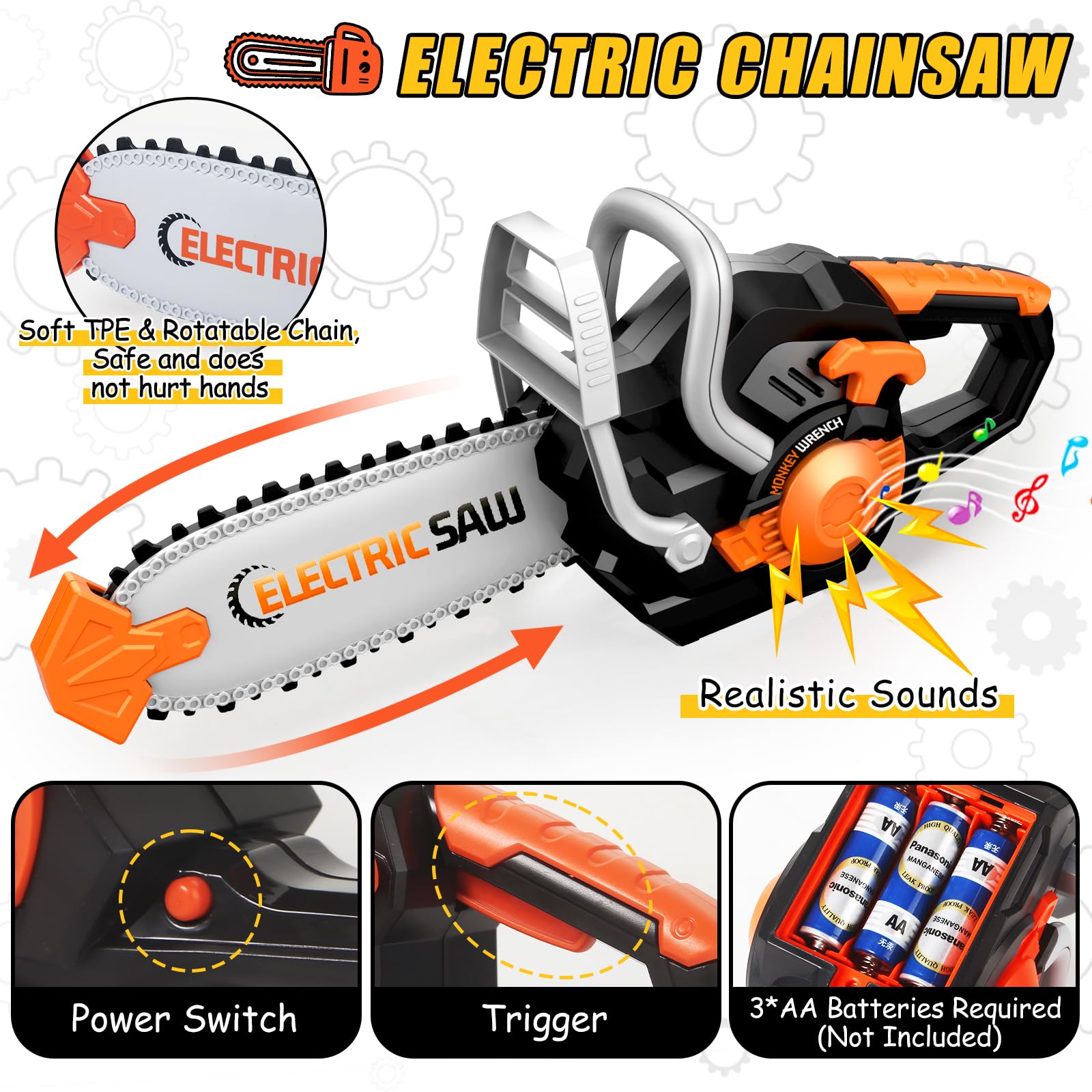 GMAOPHY chainsaw with rotating chain providing immersive pretend play.