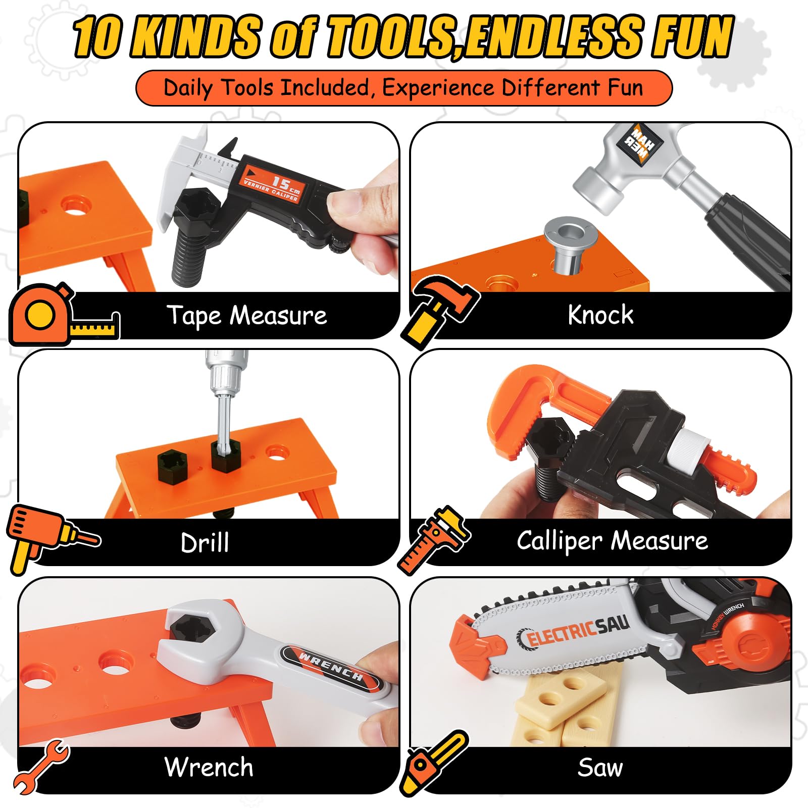 GMAOPHY hammer and screwdrivers arranged for child-friendly hand tasks.