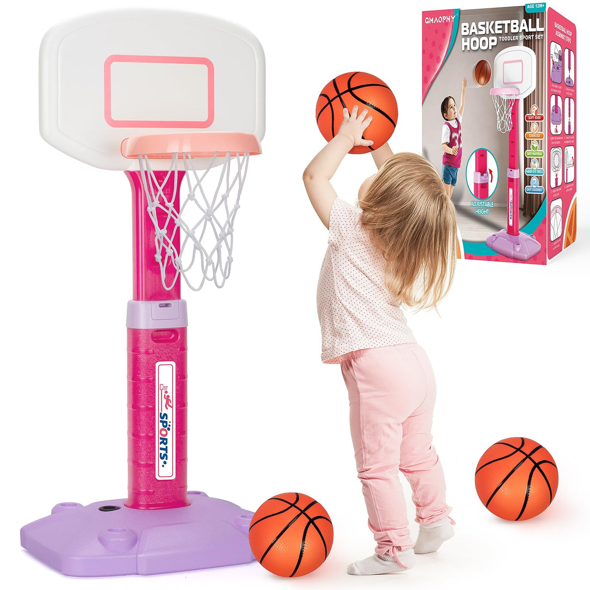 GMAOPHY toddler hoop assembly setup for quick indoor play.