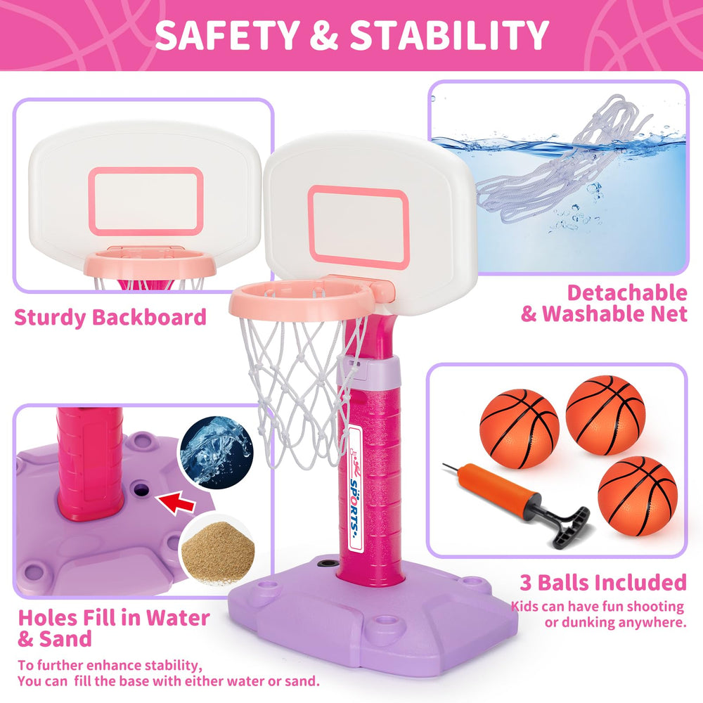 GMAOPHY poolside play scenario with portable hoop setup.