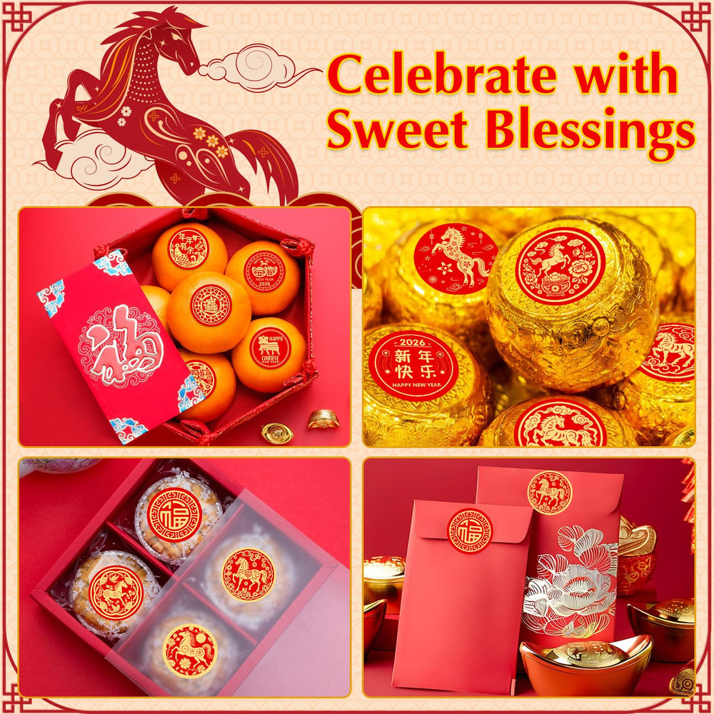 GMEMNOV golden coins and lanterns motif stickers ideal for red envelopes and party favors