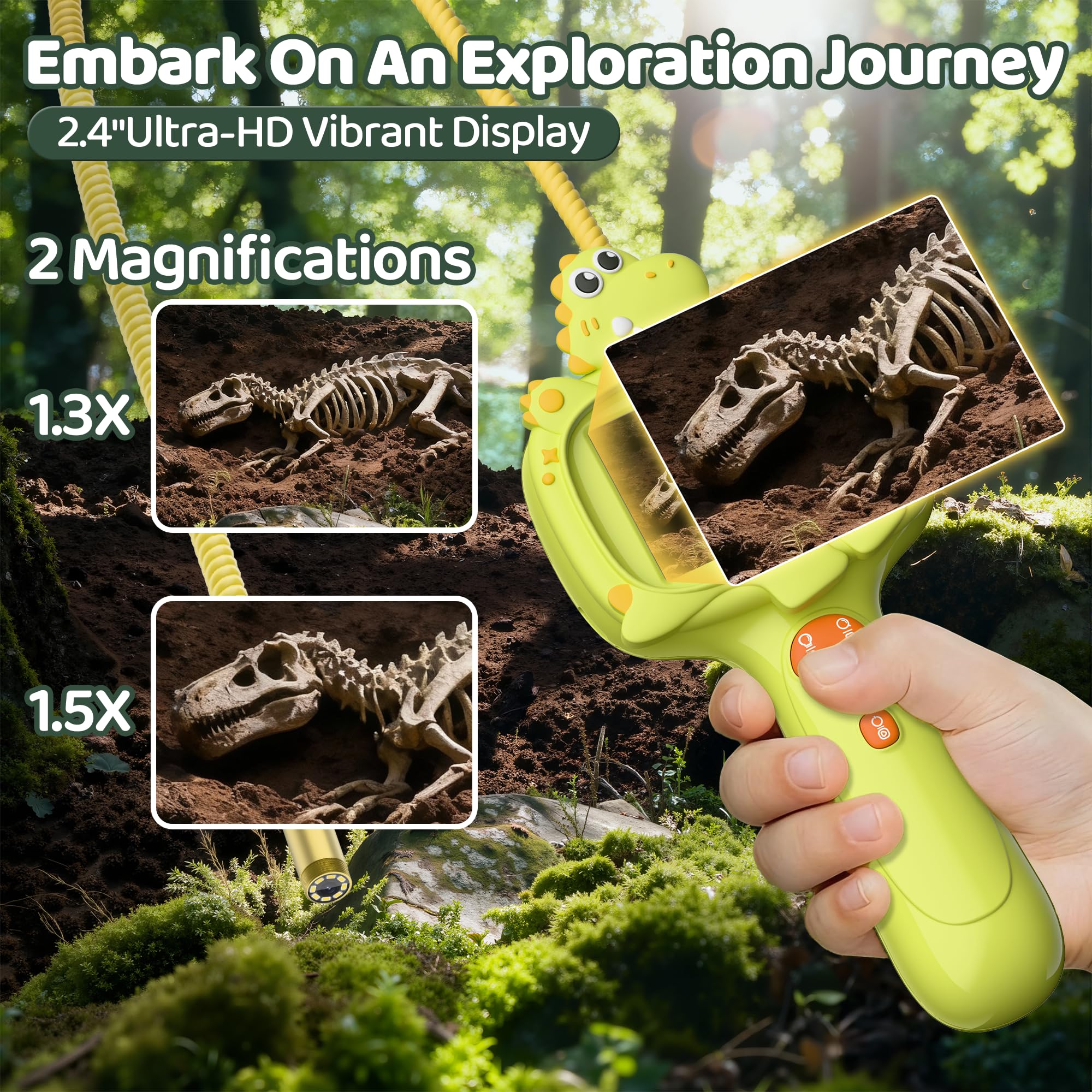 GMYGBY Dinosaur borescope kit display showing 2.4-inch screen for viewing discoveries