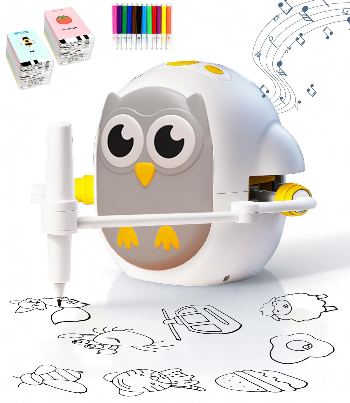 GMYGBY drawing robot Owl front view showcasing kid-friendly design and interactive learning.