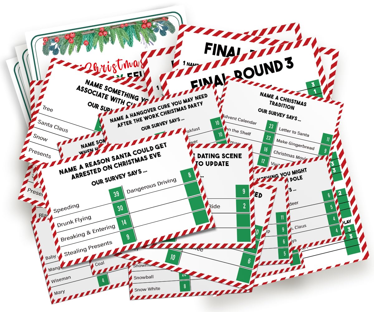 GNATV Christmas Friendly Feud Game card set for festive family trivia and fun