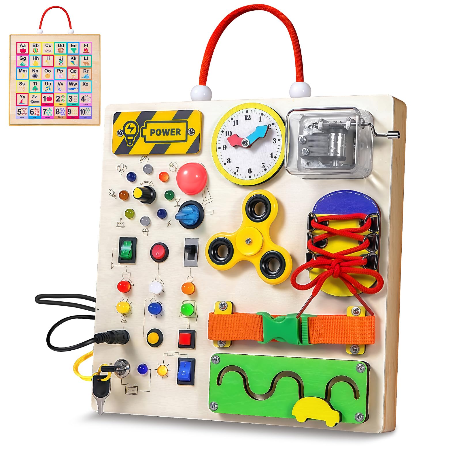 GNAYUIJ Busy Board with wooden switches for sensory learning