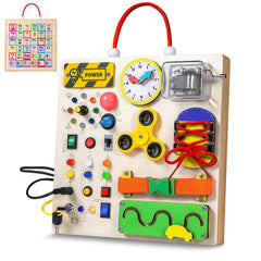 GNAYUIJ Busy Board with wooden switches for sensory learning