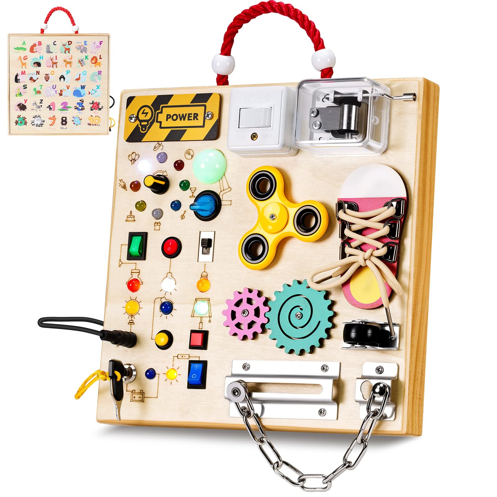 GNAYUIJ Montessori Busy Board with LED switches for fine motor skill development during play