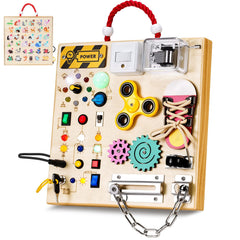 GNAYUIJ Montessori Busy Board with LED switches for fine motor skill development during play