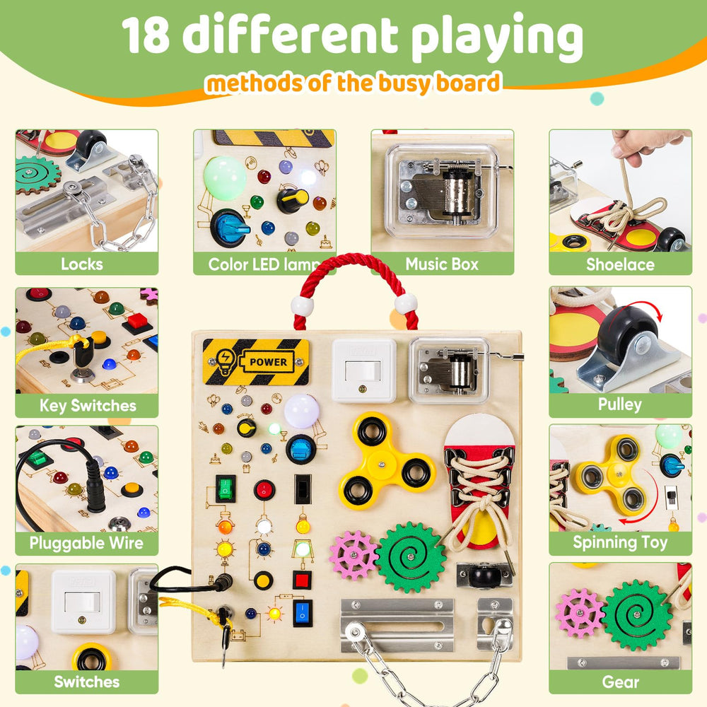 GNAYUIJ Busy Board featuring a music box for focused auditory exploration