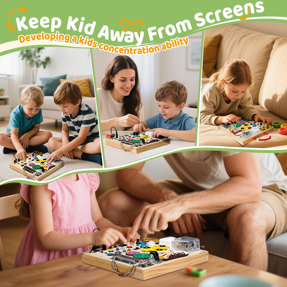 GNAYUIJ Wooden busy board with locks and lace activities for problem-solving on the go