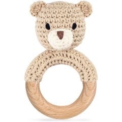 Gnigpclo crochet bear rattle in soft beige, a gentle sensory toy for newborns