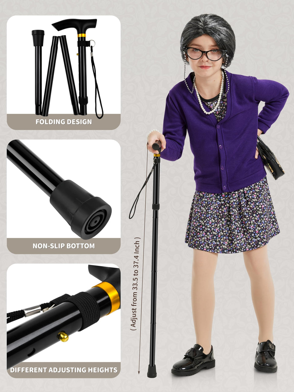 Gnodio extendable metal cane for easy pose and character play