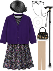 Gnodio Old Lady wig with cap and curling wand for quick costume styling