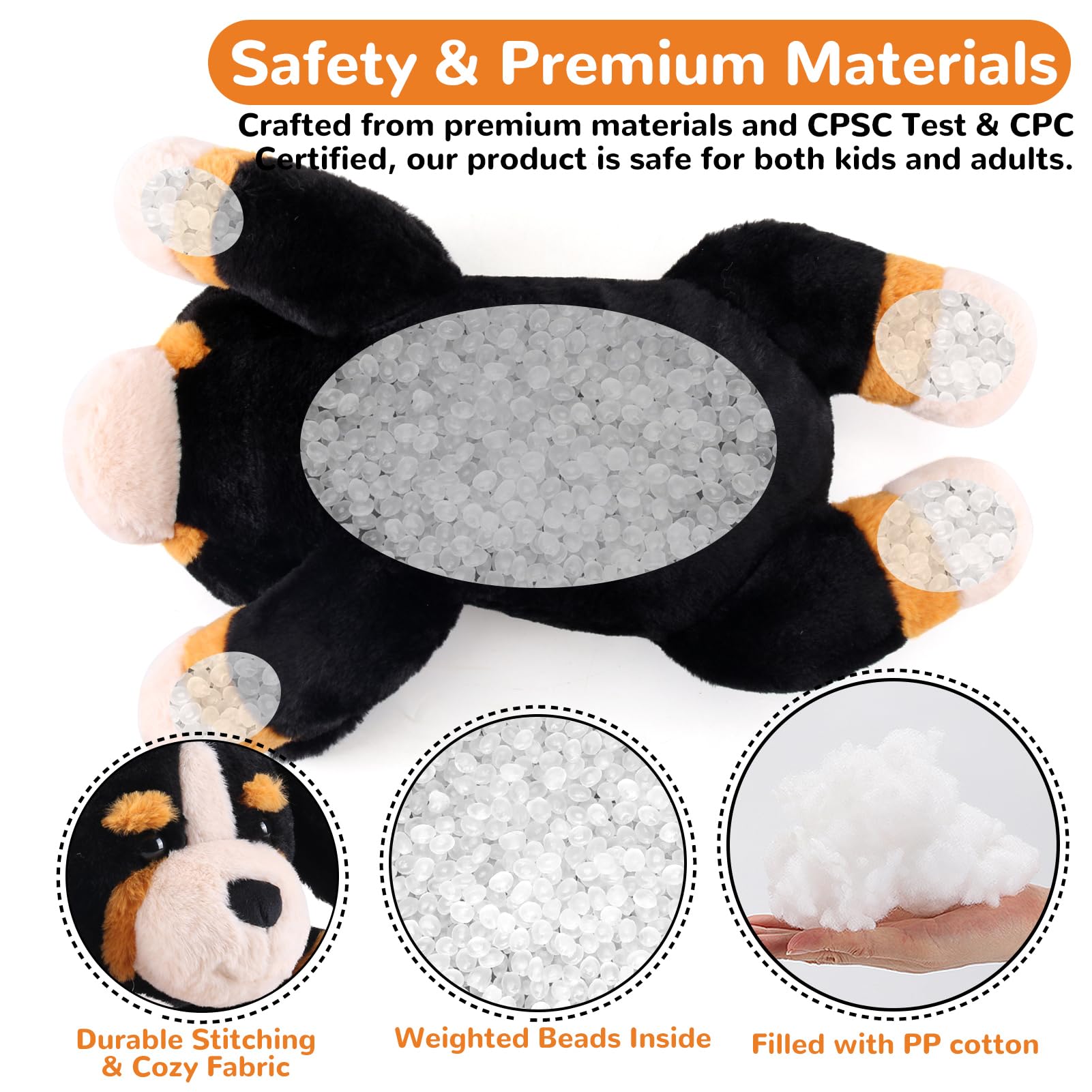Gnomantic Bernese Mountain Dog weighted plush in bedtime routine for soothing moments.