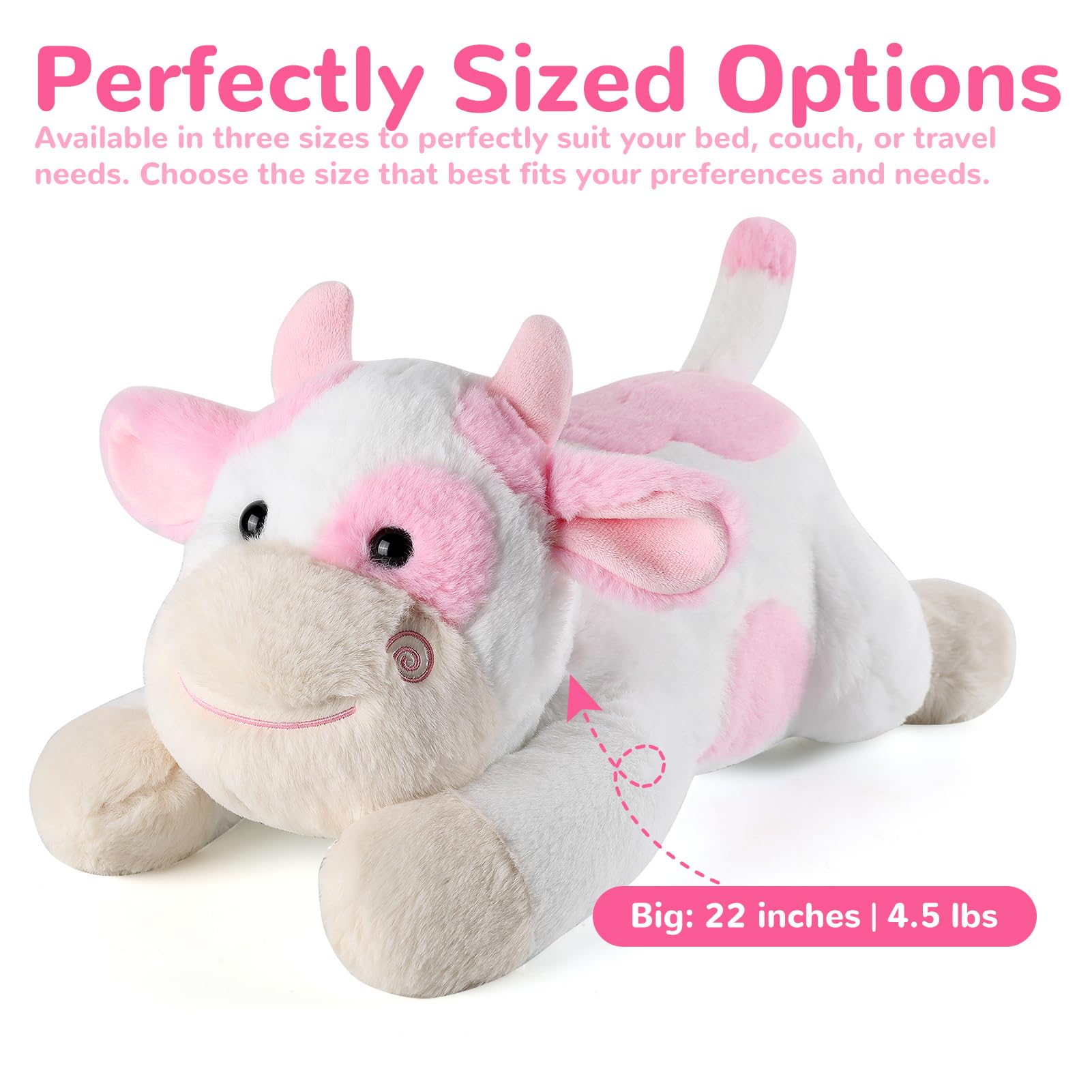 Gnomantic cow weighted plush toy with child hug for cozy play