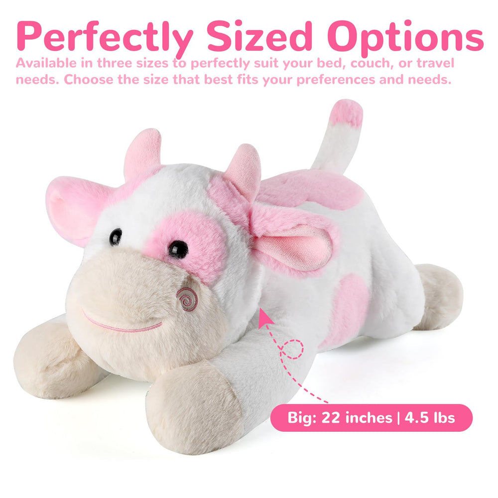Gnomantic cow weighted plush toy with child hug for cozy play