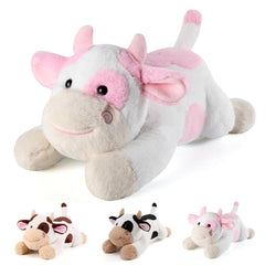 Gnomantic cow weighted stuffed animal, 22-inch pink, ideal for comforting snuggles