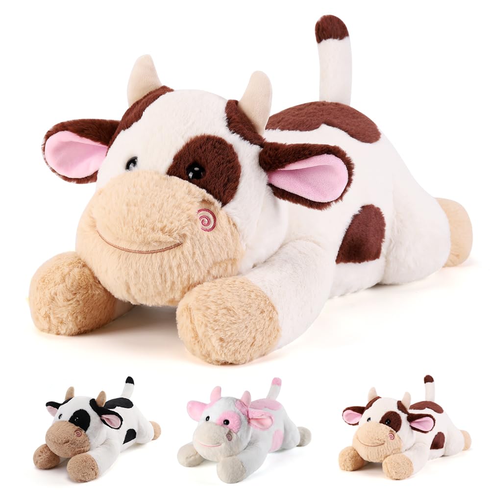 gnomantic Cow weighted stuffed animal 22 inch ready for comforting snuggles