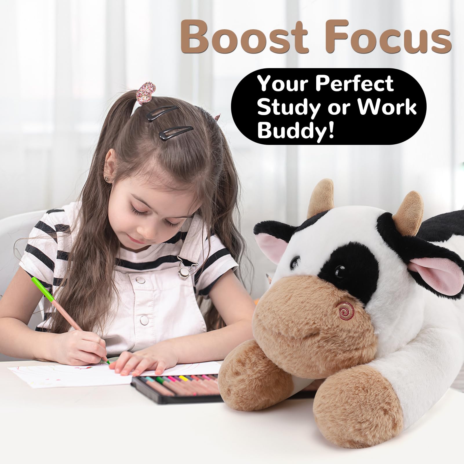 Gnomantic cow weighted stuffed animal gift-ready packaging perfect for birthdays.