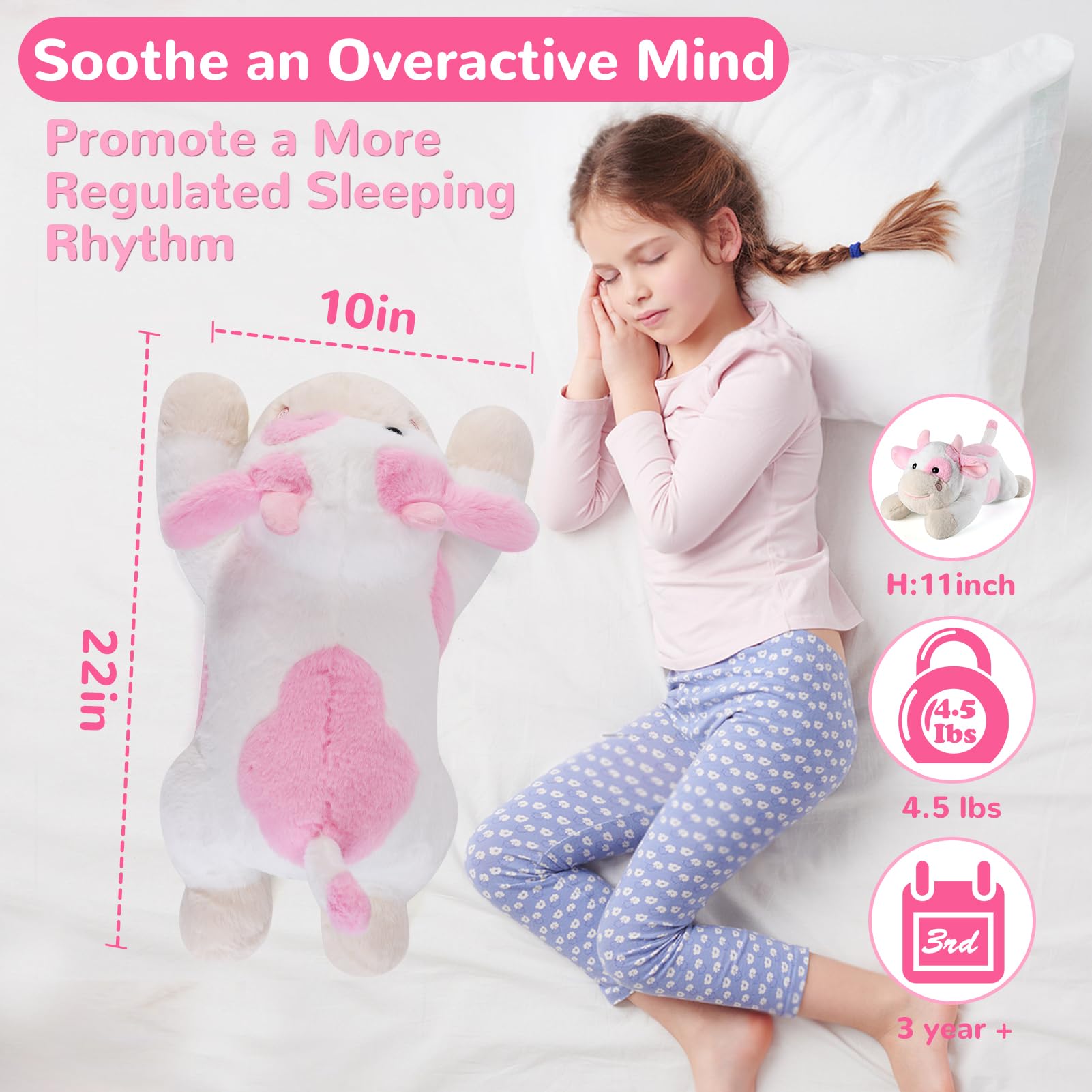 Gnomantic pink cow weighted plush pillow close-up, ultra-soft fur