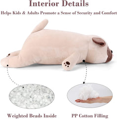 Gnomantic pug plush with ultra-soft fur, perfect for bedtime stories.