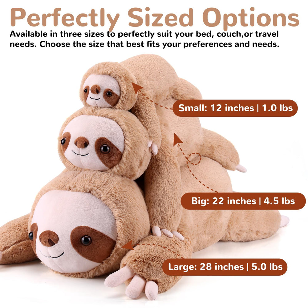 Gnomantic Sloth weighted plush, 22-inch size, ideal for comforting hugs.