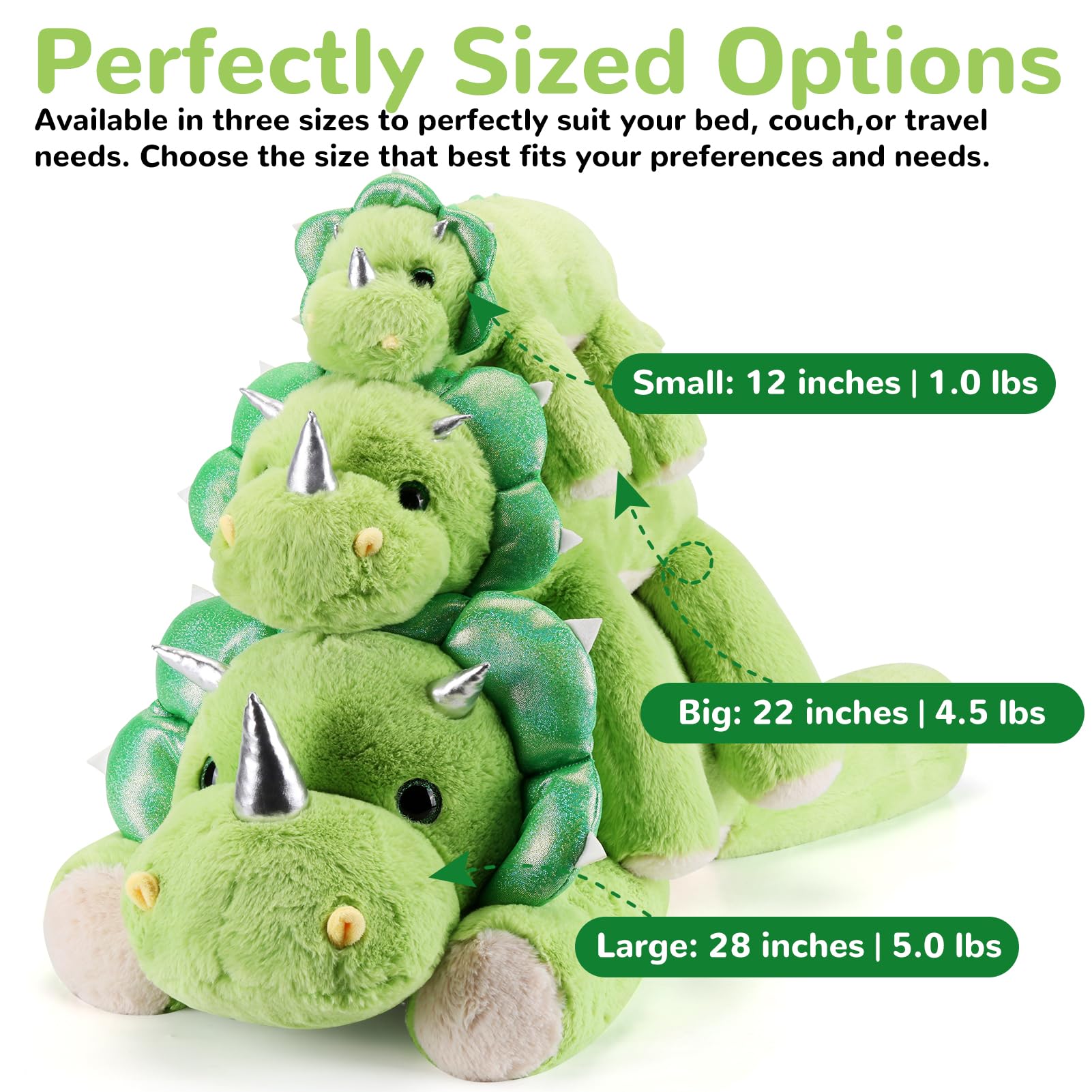 Gnomantic Triceratops weighted plush pillow offering secure night time comfort.