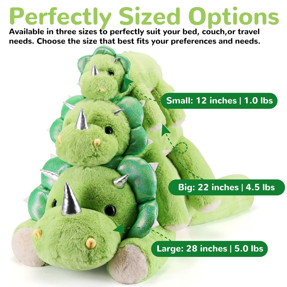 Gnomantic Triceratops weighted plush pillow offering secure night time comfort.