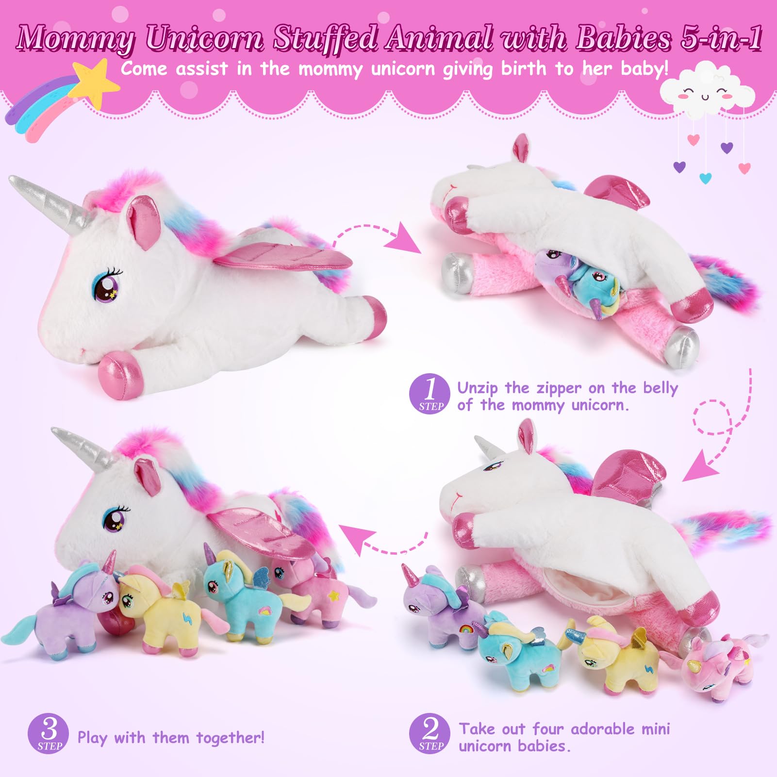 Gnomantic 17-inch mommy unicorn plush for adventures and hugs.