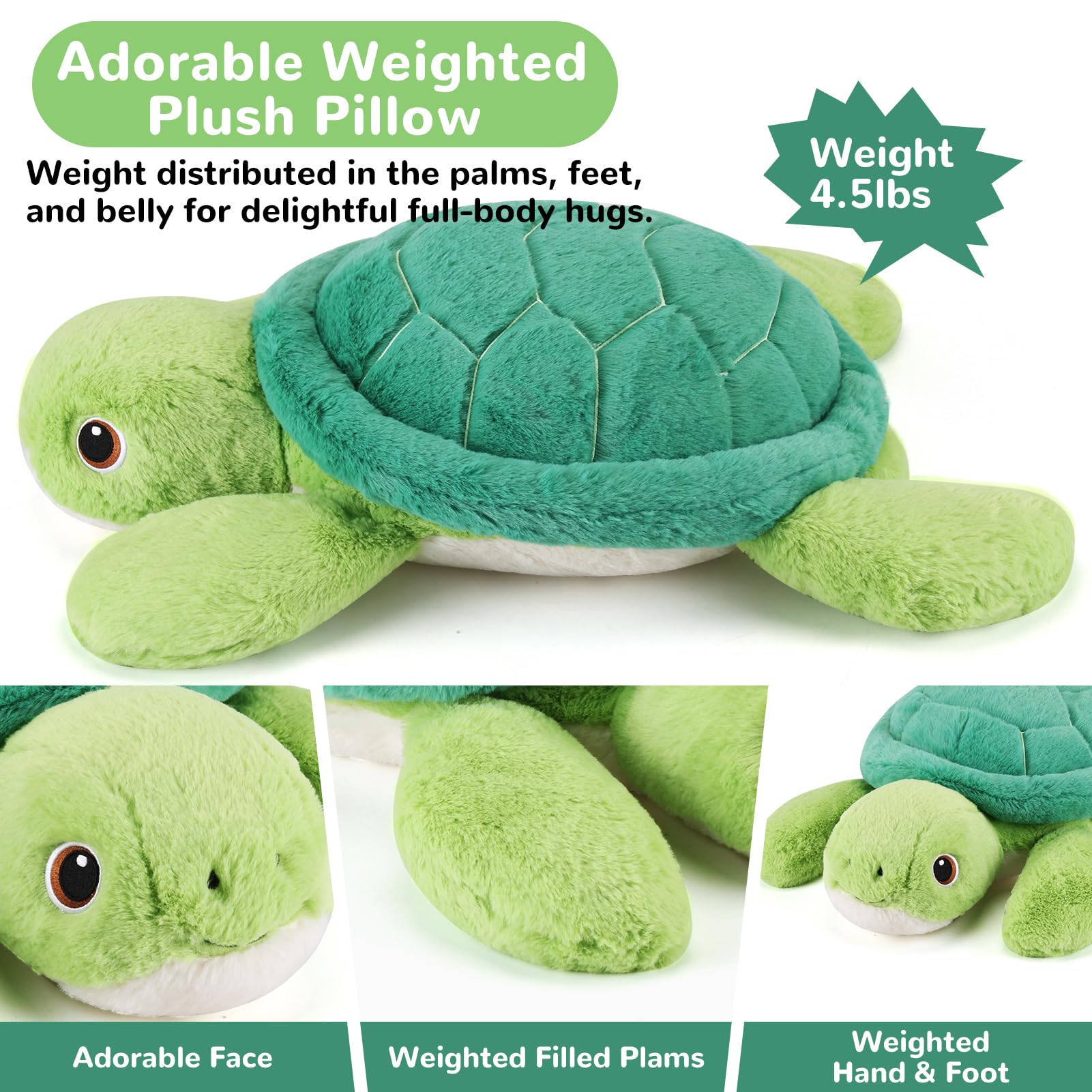 gnomantic weighted turtle face detail adds a friendly, inviting look