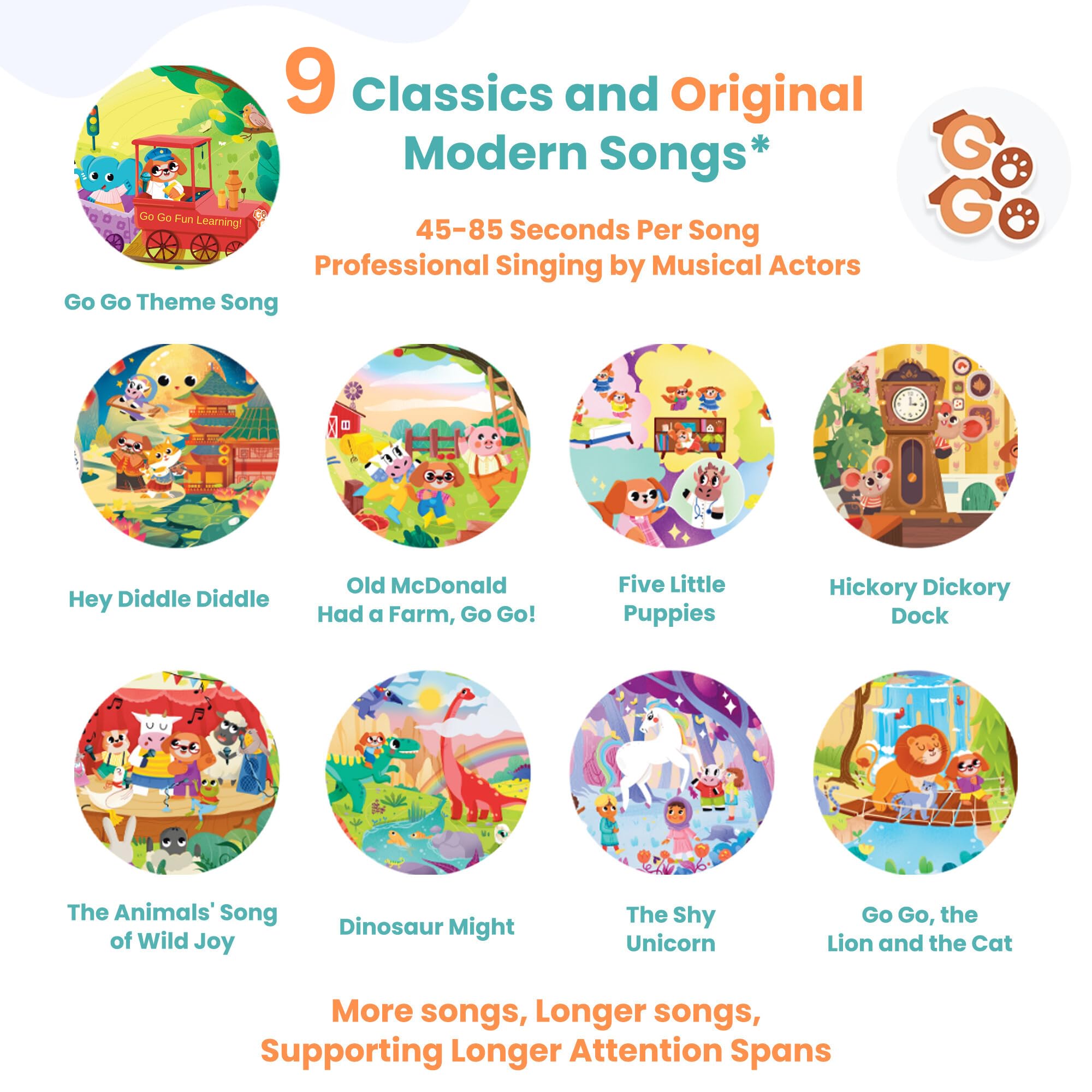 GO GO 9 Creative Animal Nursery Rhymes Go Go Theme Song page invites sing-along play