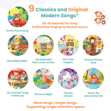 GO GO 9 Creative Animal Nursery Rhymes Go Go Theme Song page invites sing-along play