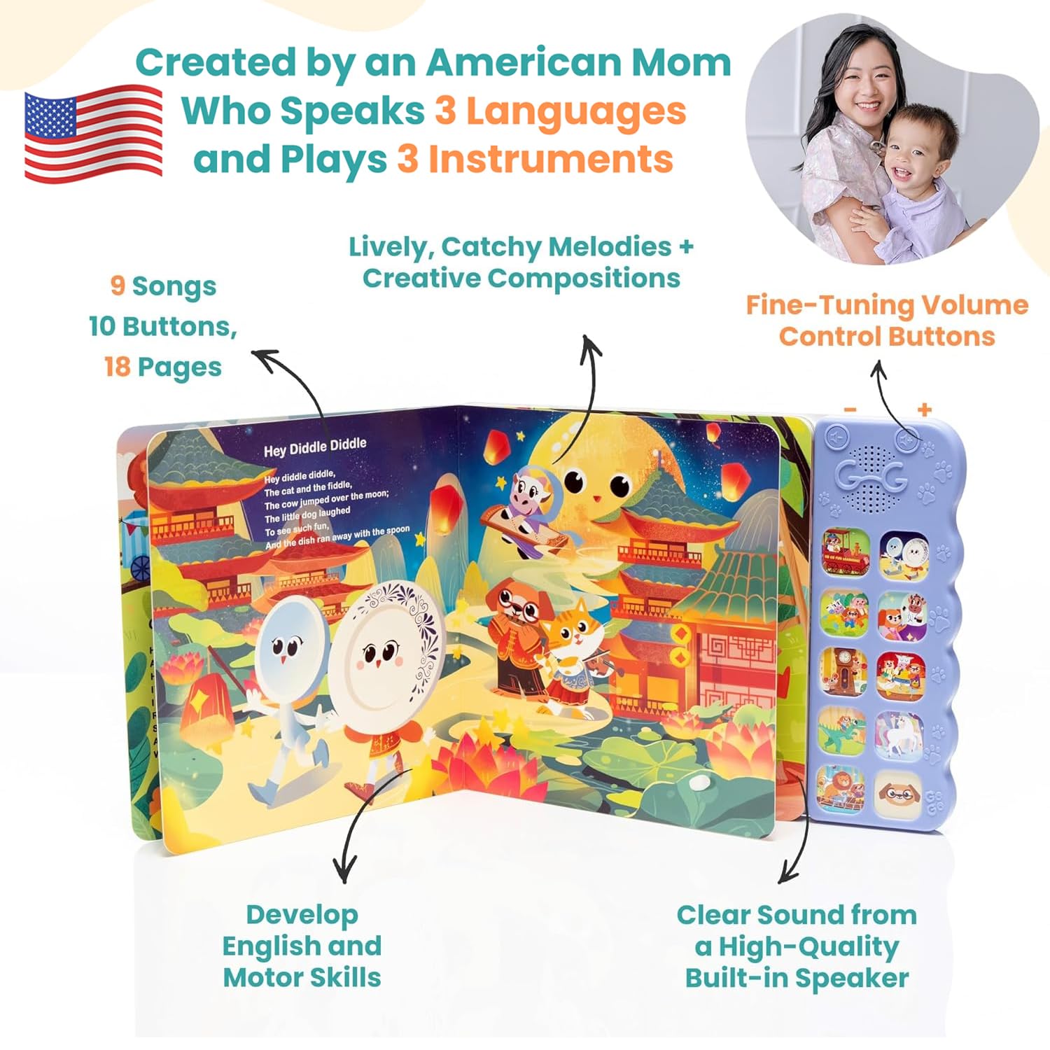 GO GO 9 Creative Animal Nursery Rhymes volume controls highlight adjustable sound levels for toddlers