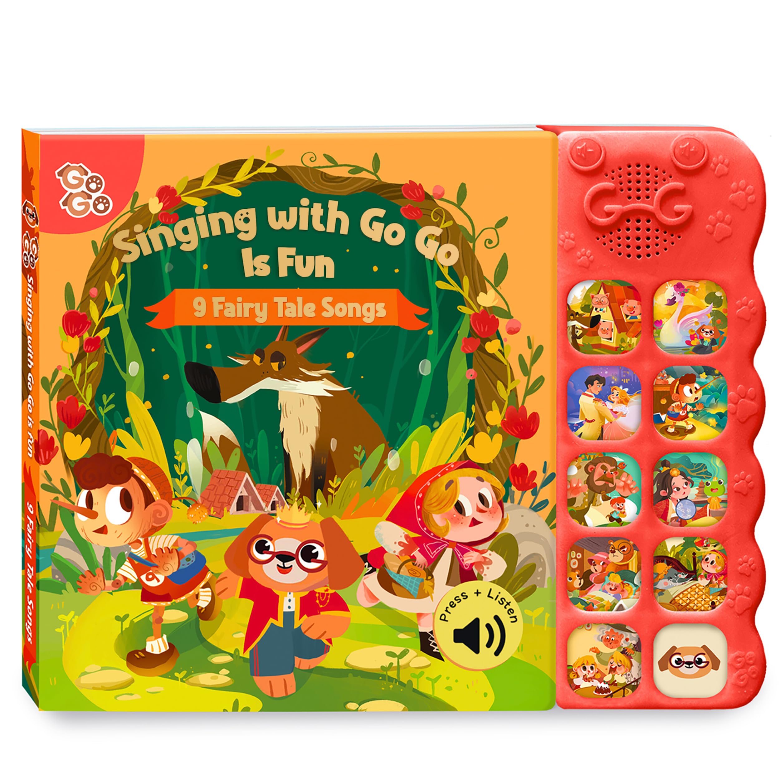 GO GO 9 Fairy Tale Songs book cover with colorful illustrations for curious toddlers.